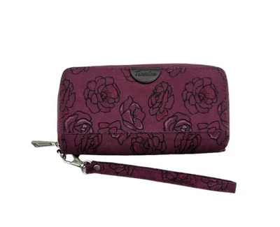Muñequera billetera Travelon Safe ID púrpura floral con cremallera alrededor con bloqueo RFID Foto 1 de 4