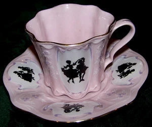 Haas & Czjzek Czechoslovakia Silhouette Pink Porcelain Cup & Saucer Set - Picture 1 of 2