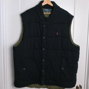 Vintage Polo Ralph Lauren gefütterte Weste durchgehender Reißverschluss Knopfleiste schwarz grün Herren Gr. 2XB - Bild 1 von 11