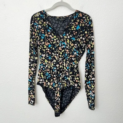 Ted Baker Size Large L Joslynn Devore Mesh Velvet Burnout Long Sleeve Bodysuit - Image 1 of 4