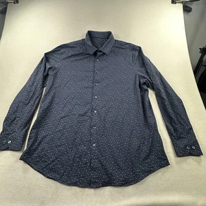 Bugatchi Shirt Mens 2XL Midnight Blue Bird Print 8 Way Stretch Button Up - Picture 1 of 11