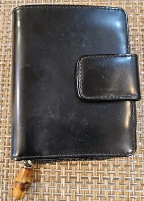 Mujer Auténtica Cartera Gucci Negra Doble Pliegue Bambú Esmalte Nylon Italia Compacta Foto 1 de 4