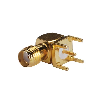SMA Female Right Angle Thru Hole PCB 4 Solder Terminal RF Coaxial Connector - Image 1 of 3