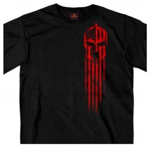 Hot Leathers Red Warrior Skull Flag Double Sided Black T-Shirt - Picture 1 of 2