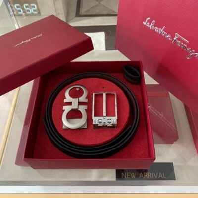 SALVATORE FERRAGAMO Men's Reversible Belt Black/Brown - Double Buckle 35"