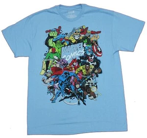 Marvel Comics Adult New T-Shirt - Giant Sea of Characters Surrounding Logo - Picture 1 of 1