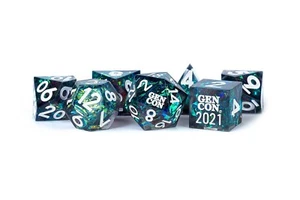 Metallic Dice Games: GenCon 2021 Sharp Edge Pyre Resin Dice Set, Limited Edition - Picture 1 of 3