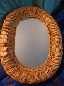 Specchio da parete vintage ovale naturale in vimini BOHO spiaggia costiera 16x13 molo 1 - Foto 1 di 3