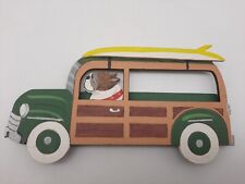 Bulldog Dandy Wooden Painted 3-D Christmas Tree Ornament Car w/Surf Board