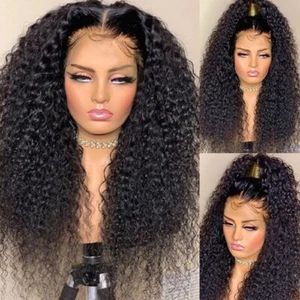 Water Wave Human Hair 360 Lace Frontal Wig High Ponytail Glueless Kinky Curly - Picture 1 of 14