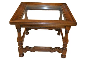 Ethan Allen Royal Charter Oak Square Glass Top Table End Table #16-8021 - Picture 1 of 10
