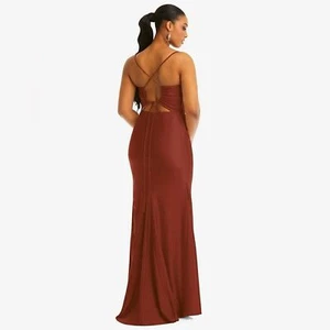 Maxi Vestido CYNTHIA & SAHAR Kiki Satinado Sirena Talla XL Castaño Rojizo Luna Abertura Lateral Baile de graduación - Imagen 1 de 12