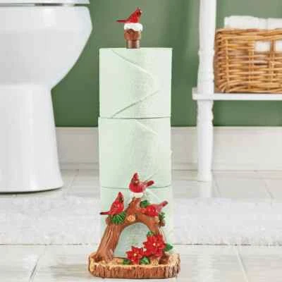Poinsettia Cardinal Christmas Bathroom Toilet Paper Holder - Imagem 1 de 2