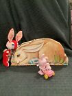 Lot Of 3 Vintage Easter Items. Candy Box. Wind Up Toy. Stuffed Tomi Bunny.