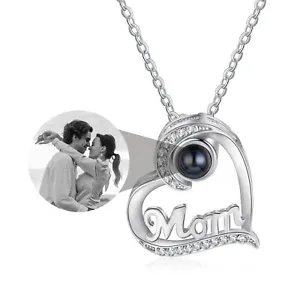 Personalised Photo Projection Necklaces Women Heart Pendant Gift for Mother Mom - Picture 1 of 9