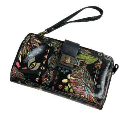 SakRoots Negro Multicolor Búho Muñequera Bandolera Cartera Falta Correa Foto 1 de 4