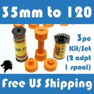 35mm to 120 / 220 Medium Format Camera Film Spool Adapter Set / Kit (3pcs) - Picture 1 of 6
