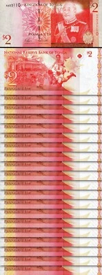 Tonga 2 Pa'anga 2008, UNC, LOTE DE 20 piezas, consecutivo, P-38, prefijo. A 00 Foto 1 de 4