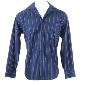 Tommy Hilfiger Sz M Navy Blue Striped 80's 2 Ply 100% Cotton Men's Shirt - Picture 1 of 6
