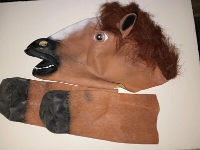 Horse Mask Full Size Life Costume Adult Head and Two Hoove Latex Brown Halloween - Image 1 of 3