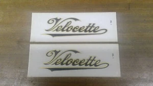 VELOCETTE TANK DECALS ONE PAIR NEW OLD STOCK BLACK WITH GOLD EDGE ON CLEAR - Picture 1 of 7