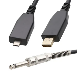 USB und USB-C auf Mono Klinke 6,35 mm Stecker Gitarre Instrument Audio Kabel 3 m schwarz - Bild 1 von 11