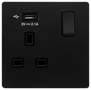 Conmutador Enchufe Con USB A Enchufe,1 Toma,Doble Polo ,13A,Negro - SFBK771UBK - Imagen 1 de 1