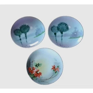 Vintage Menge 3 handbemalte Nippon dekorieren Teller 2 passende Lagune & Mohn 6,25" - Bild 1 von 14