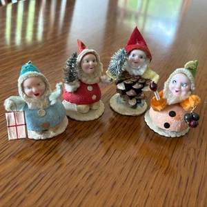 4 Vintage Elves Gnomes JAPAN CHRISTMAS Decor Figurines Putz Pinecone Whimsical - Picture 1 of 24