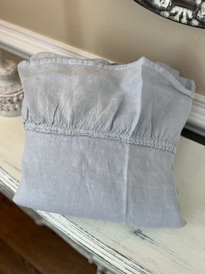 GreenRow Linen Ruffle Tablecloth 70”x108” Pearl Blue NWOT OPEN BOX - Image 1 of 4