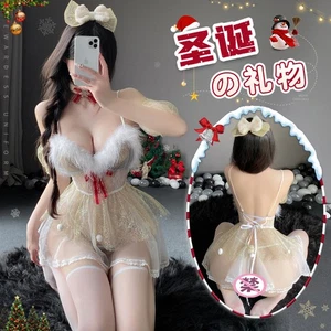 Weihnachten Sexy Deep V Edelweiß Barbie Jade Hase durchsichtig Strapsrock - Bild 1 von 23