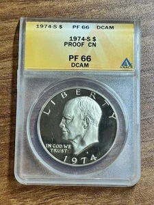 1974 S Proof Eisenhower Ike Dollar CN Graded ANACS PF66 DCAM CAMEO (Slab1135) - Picture 1 of 2
