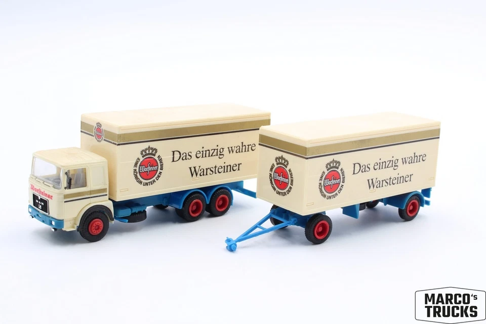 Camión con barra de tracción Herpa MAN F8 caja de bebidas "Warsteiner" 1:87/H25576 Foto 1 de 1
