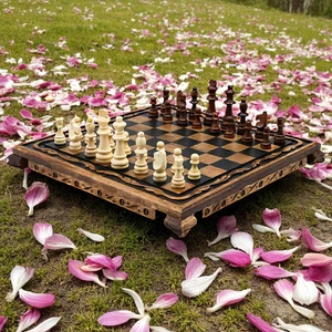 Vintage Chess Set – 14.2" Staunton Pieces Handmade Board & Gift for Dad, Husband - Picture 1 of 9