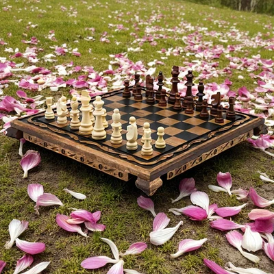 Vintage Chess Set – 14.2" Staunton Pieces Handmade Board & Gift for Dad, Husband - Image 1 of 4