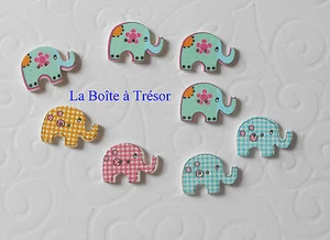 8 Boutons Elephants en Bois pour Couture, Scrapbooking...3x2cm Neuf - Réf. E1 - Imagen 1 de 1