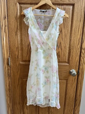 Vtg 90s Rampage Dress 5 Sheer White Floral Fairycore Flutter Sleeve Romantic New - Image 1 of 4