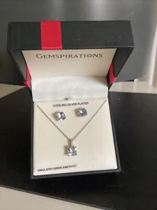 Gemspirations Blue Topaz & zirc Silver Plated Pendant & Earrings Set New - Picture 1 of 7