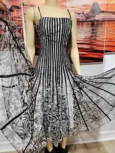 JS Collections Ribbon Trim Mesh Dress Striped Black & White Sz 4 Flowy Shape #4 - Picture 1 of 12