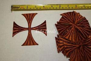(12 piezas) Parche religioso bordado en hierro color marrón cruz 4"x4" (diseño #0018) - Imagen 1 de 2