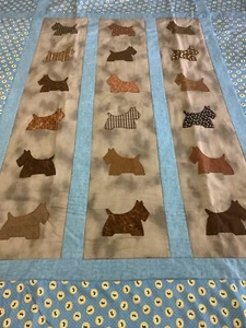 Handmade patchwork quilt ‘blue Scotty Dogs’ Size 48” X 62” Appliqué - Picture 1 of 7