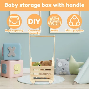 Baby Shower Crate Closet with Wheels Wood Baby Crate Basket Large Zq - Picture 1 of 7