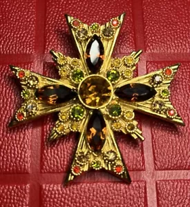 Broche Cruz Maltesa De Colección Esfinge Años 80 Topacio Tono Dorado Joyado *Grande* 9229 - Imagen 1 de 15