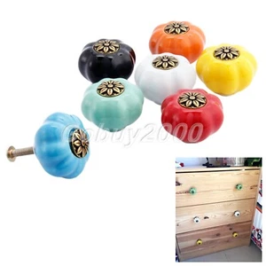 7 Colors Pumpkin Knobs Pulls Handle Ceramic for Vintage Cupboard Cabinets Chic - Picture 1 of 14