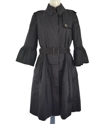 Burberry Trench Coat Black Coated Bell Sleeves Slim Fit Belted Flowy US 12 UK 14 - Image 1 of 4