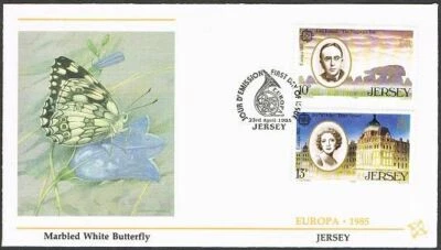 Jersey 353-355,two FDC.Michel 347-349. EUROPE CEPT-1985.Composer,Actress. - Image 1 of 2