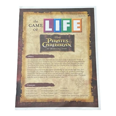 Game Parts Pieces Life Pirates Caribbean Worlds End Milton Bradley Rules Only - Image 1 of 4