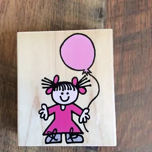 Hero Arts HeroKids Sarah W/balloon Wood Mounted Rubber Stamp K1723 Little Girl - Picture 1 of 3