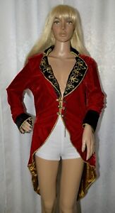 Halloween Ringmaster or Captain Morgan Red Black and Gold Velvet Jacket Size M/L