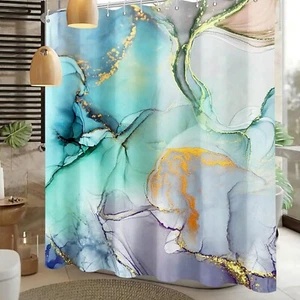 Marble Modern Shower Curtain Ombre Green Gold Modern Bathroom Art Decor - Picture 1 of 5